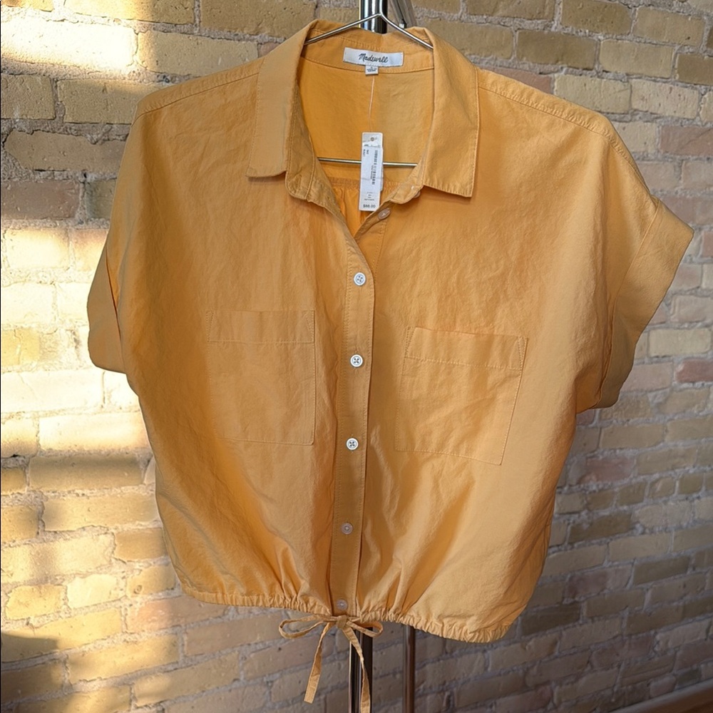 Madewell Yellow Button Down Collared Crop Top size S